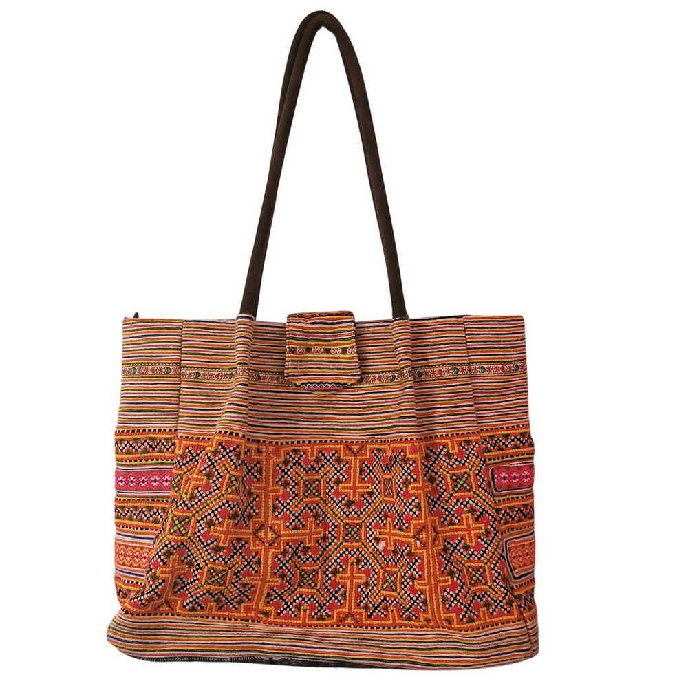 Boho Embroidered Geometric‎ Tote Multi Colorful Tribal Ethnic Shoulder Bag Large